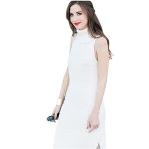 ANTHRO MOTH METALLIC MOCK TURTLENECK SLEEVELESS HIGH LOW SWEATER DRESS S